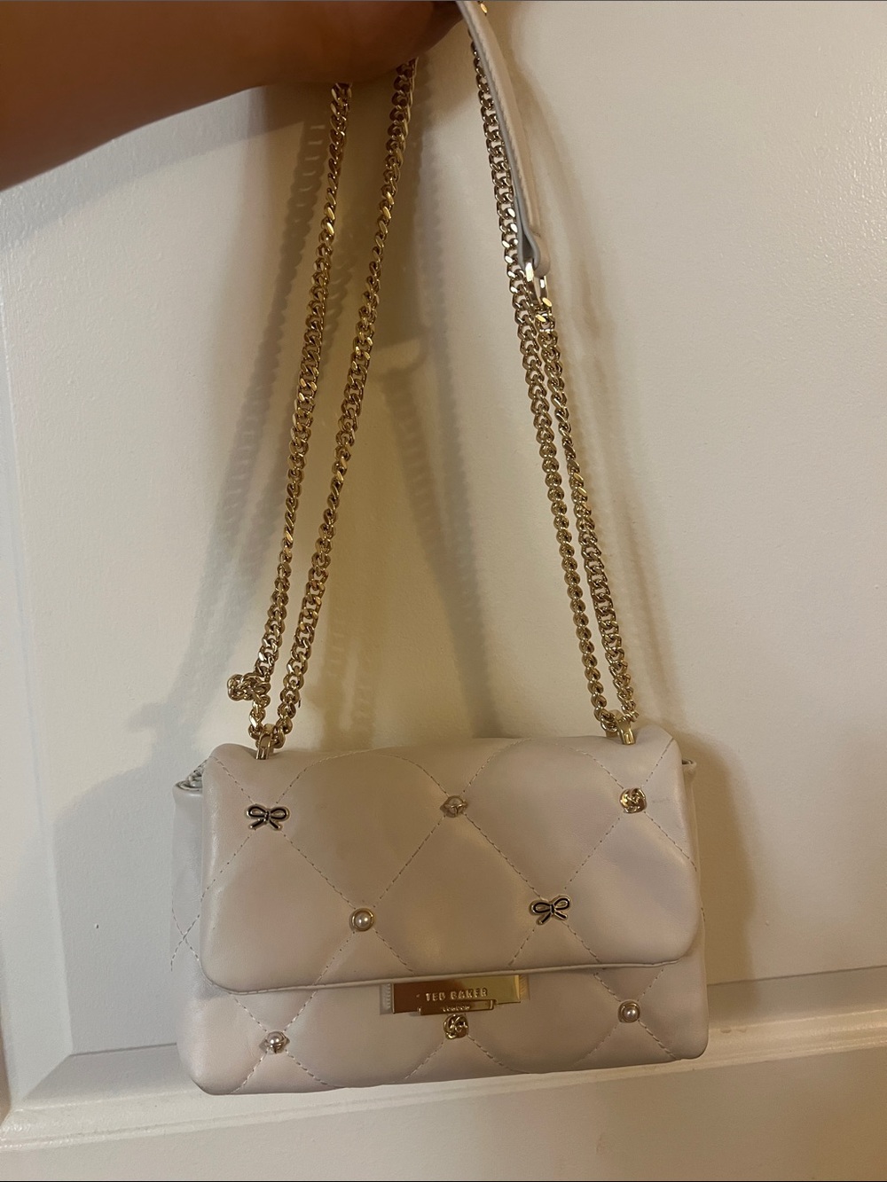 Ted Baker Taupe Quilted Shoulder Bag with Gold Chain
